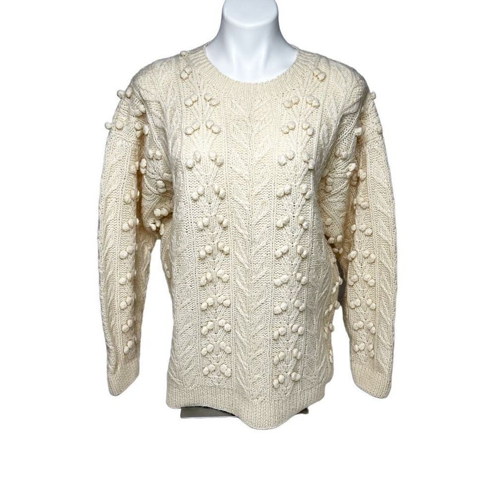 Vintage Frankenmuth Woolen Mill cream colored hand knit crew neck wool sweater s